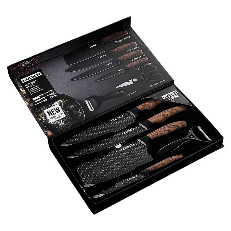 6-Piece Diamond Pattern Kitchen Knife Set – Non-Stick Coating