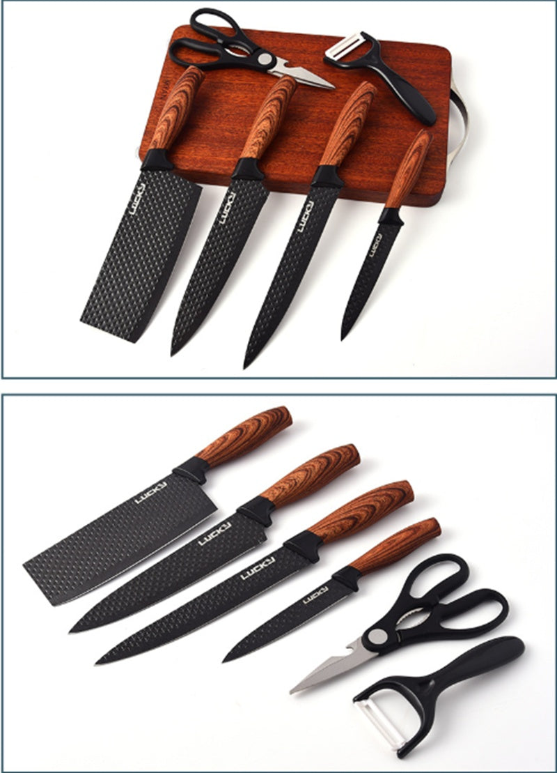 6-Piece Diamond Pattern Kitchen Knife Set – Non-Stick Coating