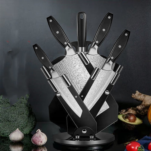 7-Piece Stainless Steel Kitchen Knife Set with Acrylic Holder – Household Kitchenware Supplies