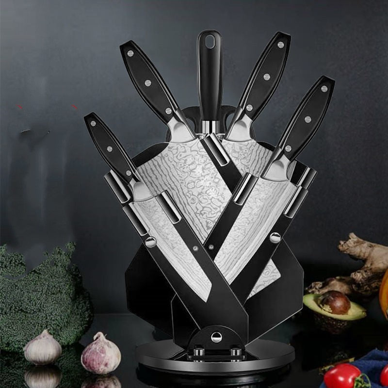 7-Piece Stainless Steel Kitchen Knife Set with Acrylic Holder – Household Kitchenware Supplies