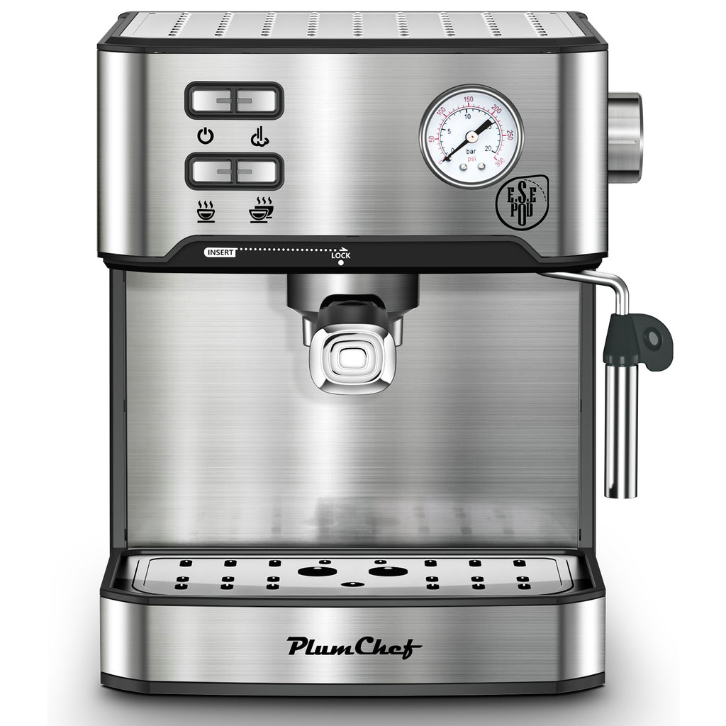Stainless Steel Espresso Coffee Maker – 20 Bar Pressure with Steam Wand Frother