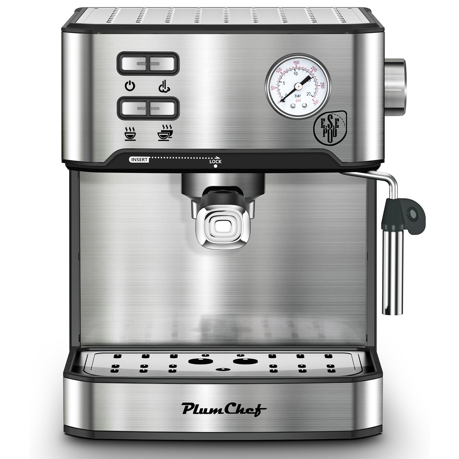 Stainless Steel Espresso Coffee Maker – 20 Bar Pressure with Steam Wand Frother
