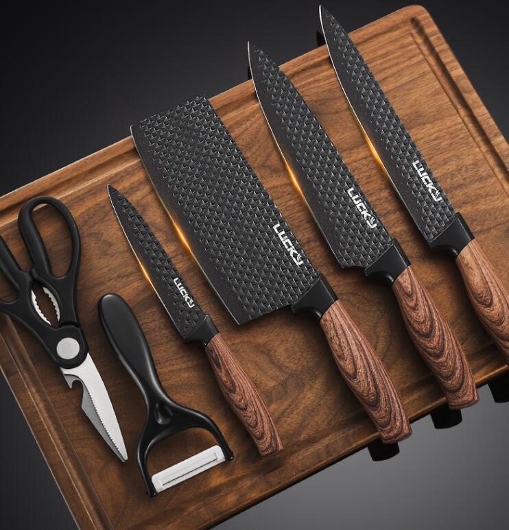 6-Piece Diamond Pattern Kitchen Knife Set – Non-Stick Coating