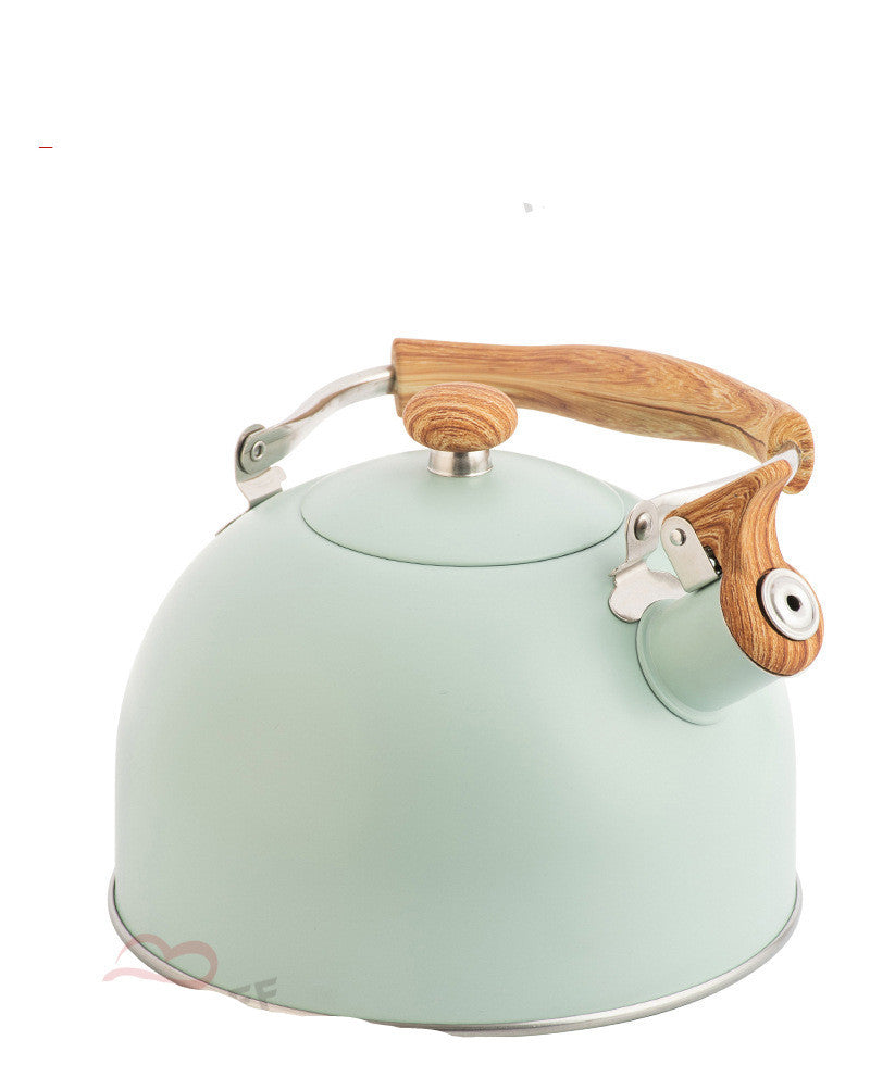 2.5L Green Whistling Kettle – Stainless Steel with Wooden Handle