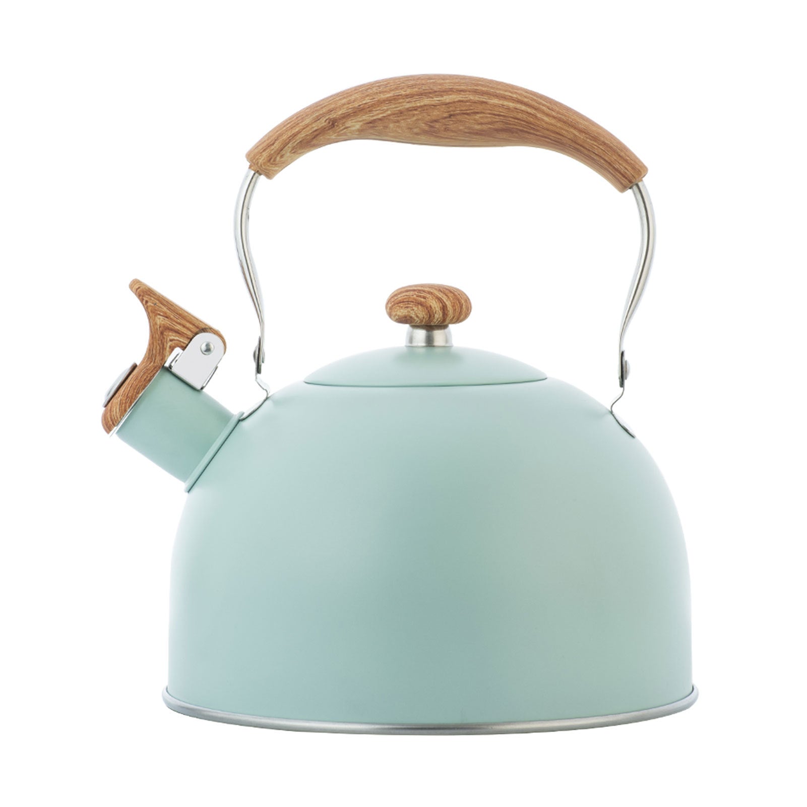 2.5L Green Whistling Kettle – Stainless Steel with Wooden Handle