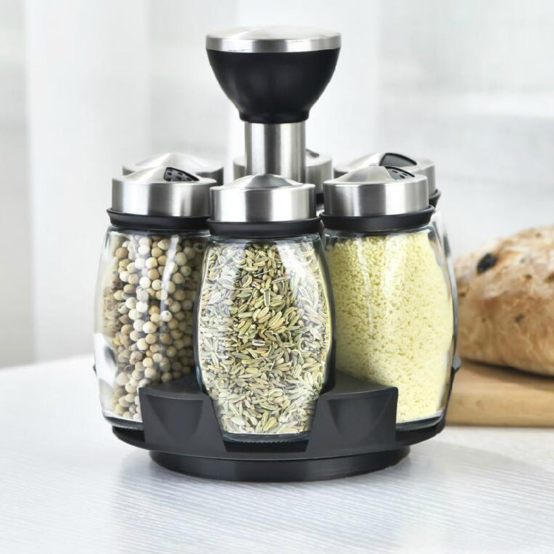 Easy-Rotate Kitchen Seasoning Rack with Glass Jars – Spice Organizer Set