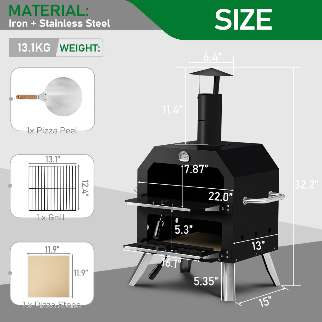 Portable Outdoor Pizza Oven – Double Layer, Folding Legs, Built-in Thermometer