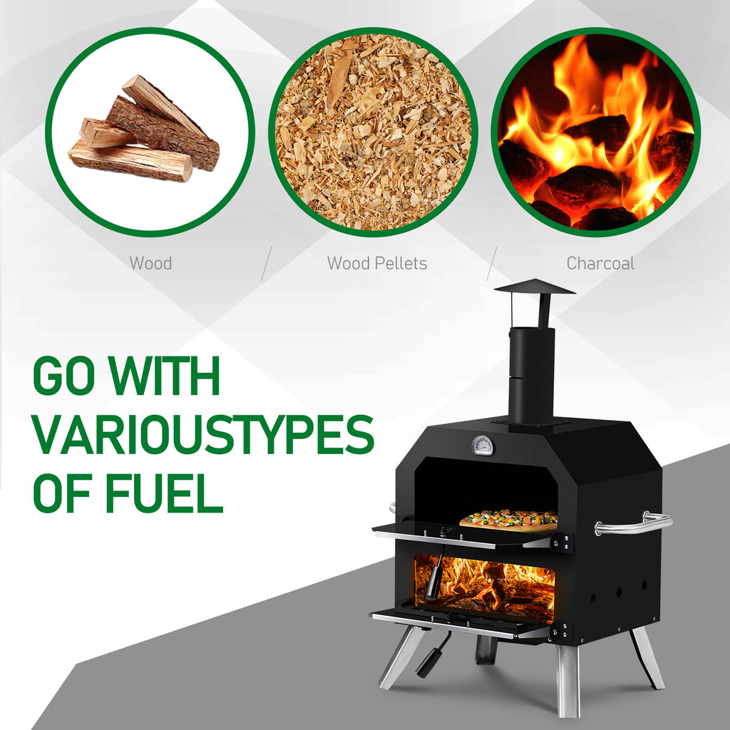 Portable Outdoor Pizza Oven – Double Layer, Folding Legs, Built-in Thermometer