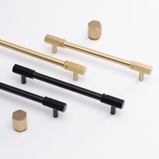 Hexa Bar Pull Handle Brushed Brass and Matt Black Preorder