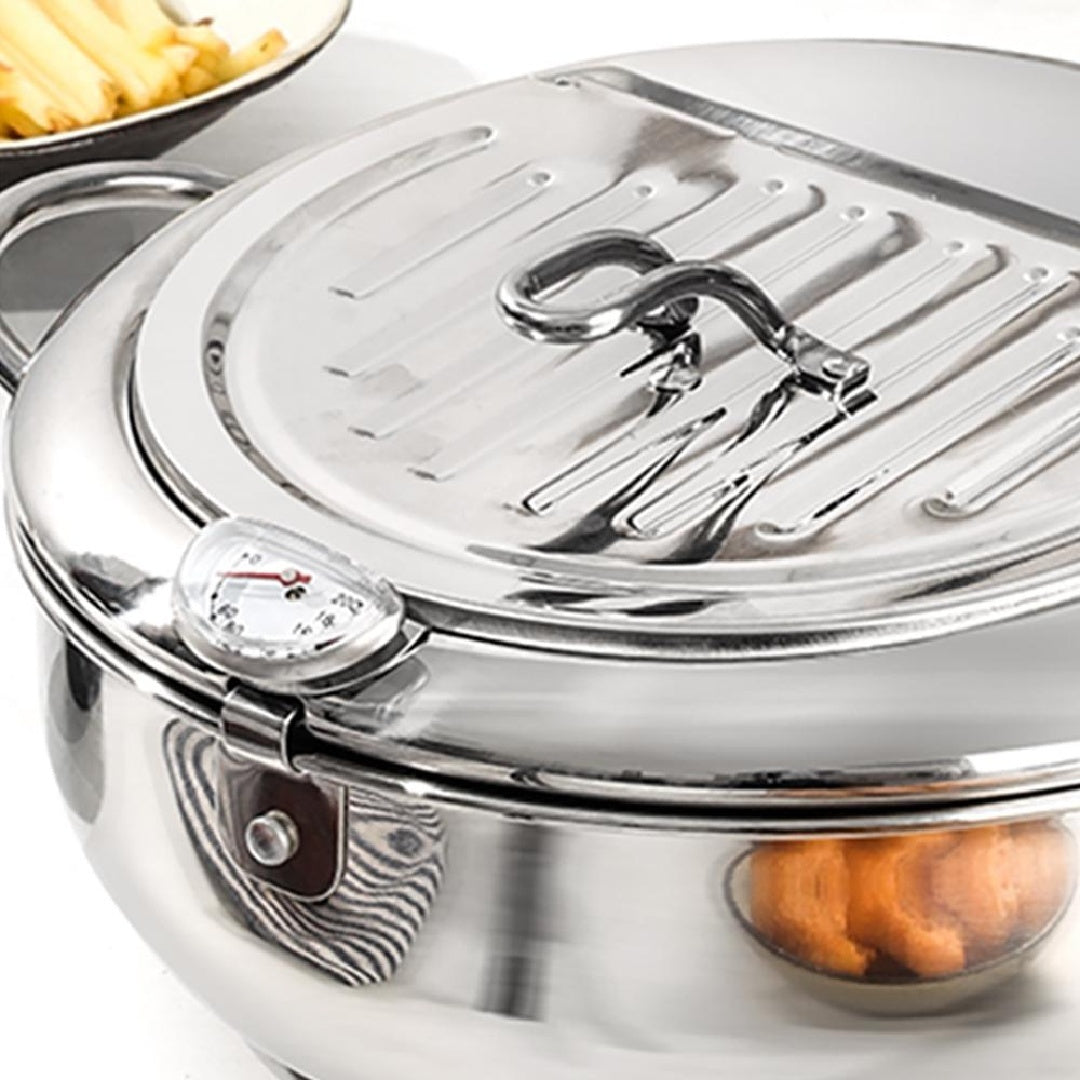 Stainless Steel Deep Fryer Pot – Tempura Frying Pan with Thermometer & Lid