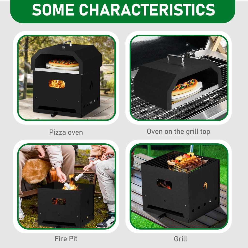 Portable Iron Pizza Oven with Handles – Wood-Fired Style, Charcoal BBQ & Fire Pit