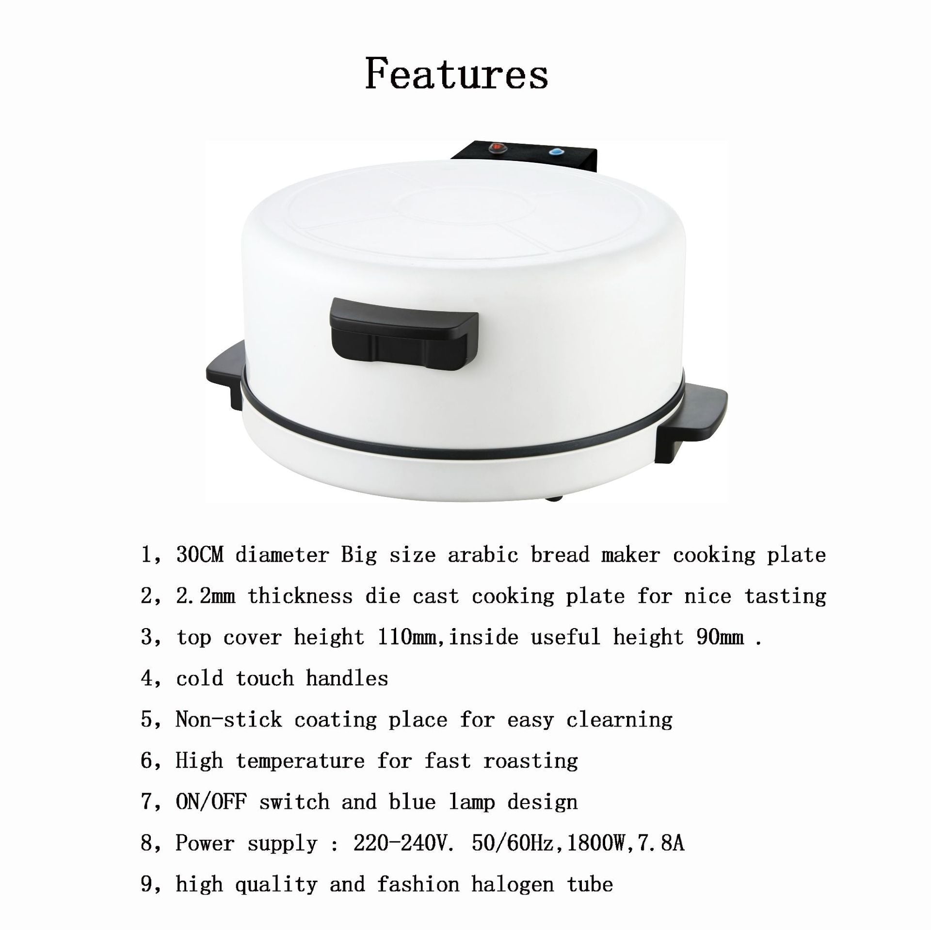 Electric Pizza Maker – 30cm Baking Pan, 1800W Power