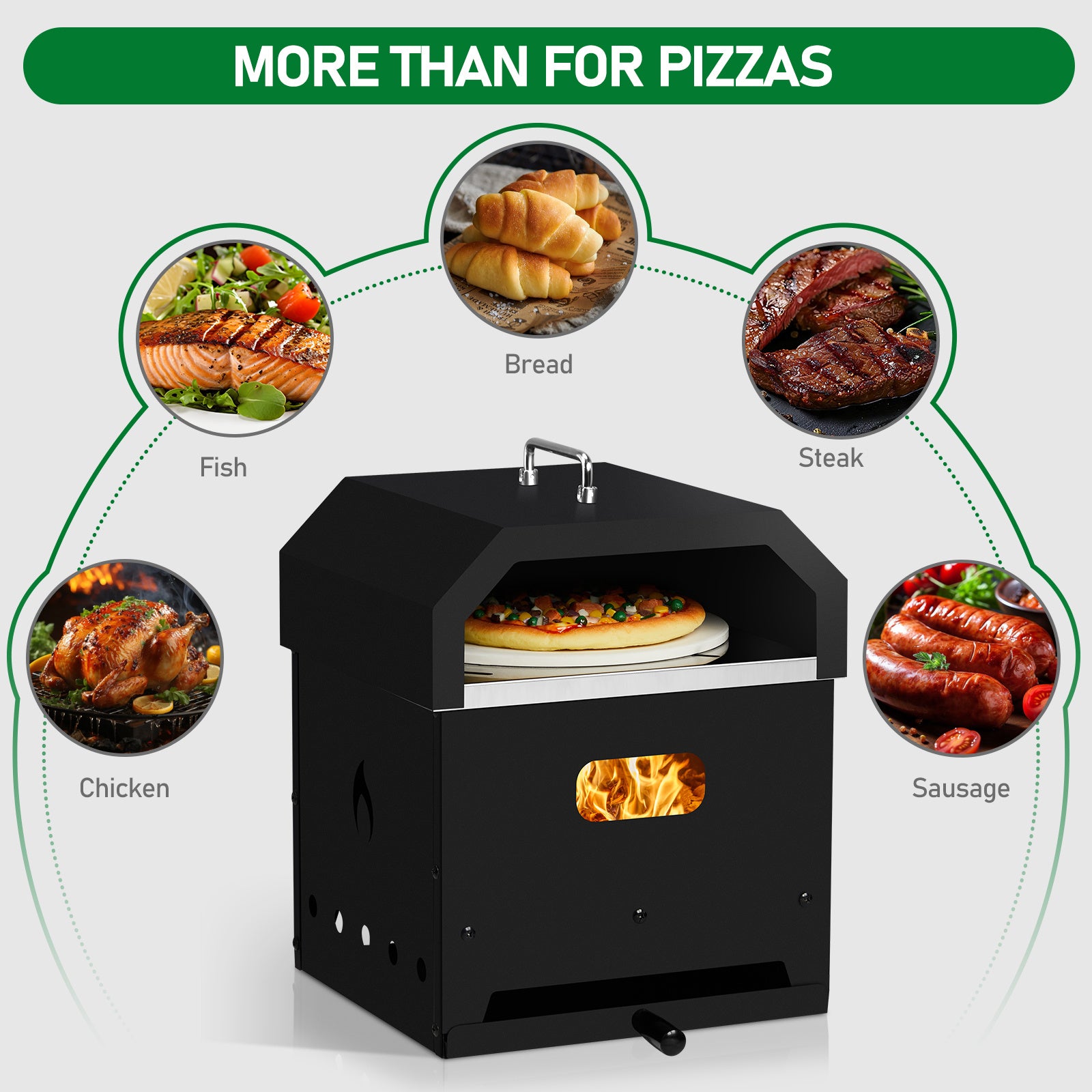 Portable Iron Pizza Oven with Handles – Wood-Fired Style, Charcoal BBQ & Fire Pit