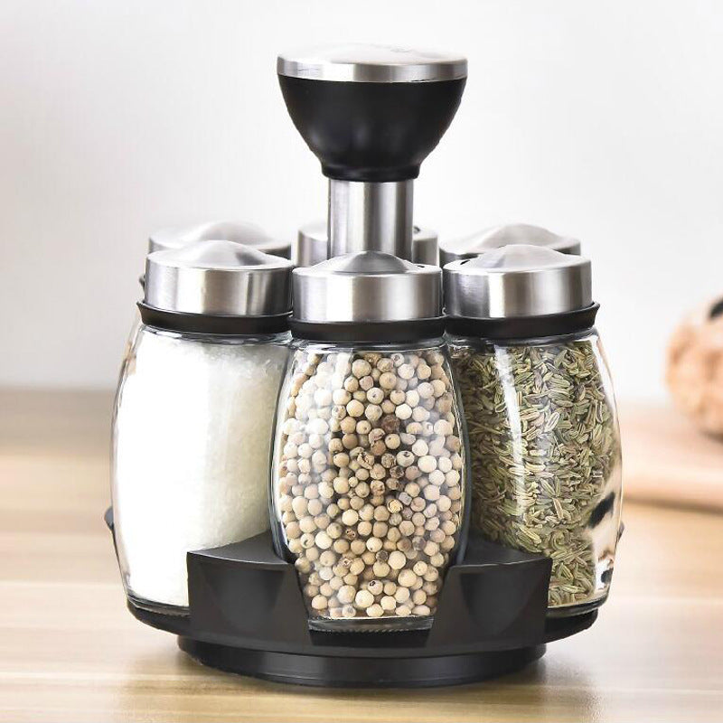 Easy-Rotate Kitchen Seasoning Rack with Glass Jars – Spice Organizer Set