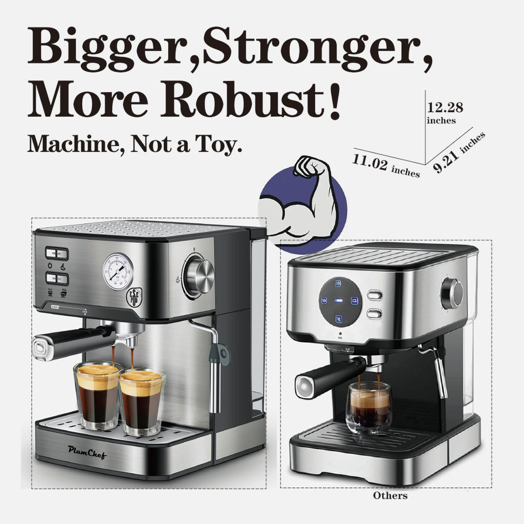 Stainless Steel Espresso Coffee Maker – 20 Bar Pressure with Steam Wand Frother