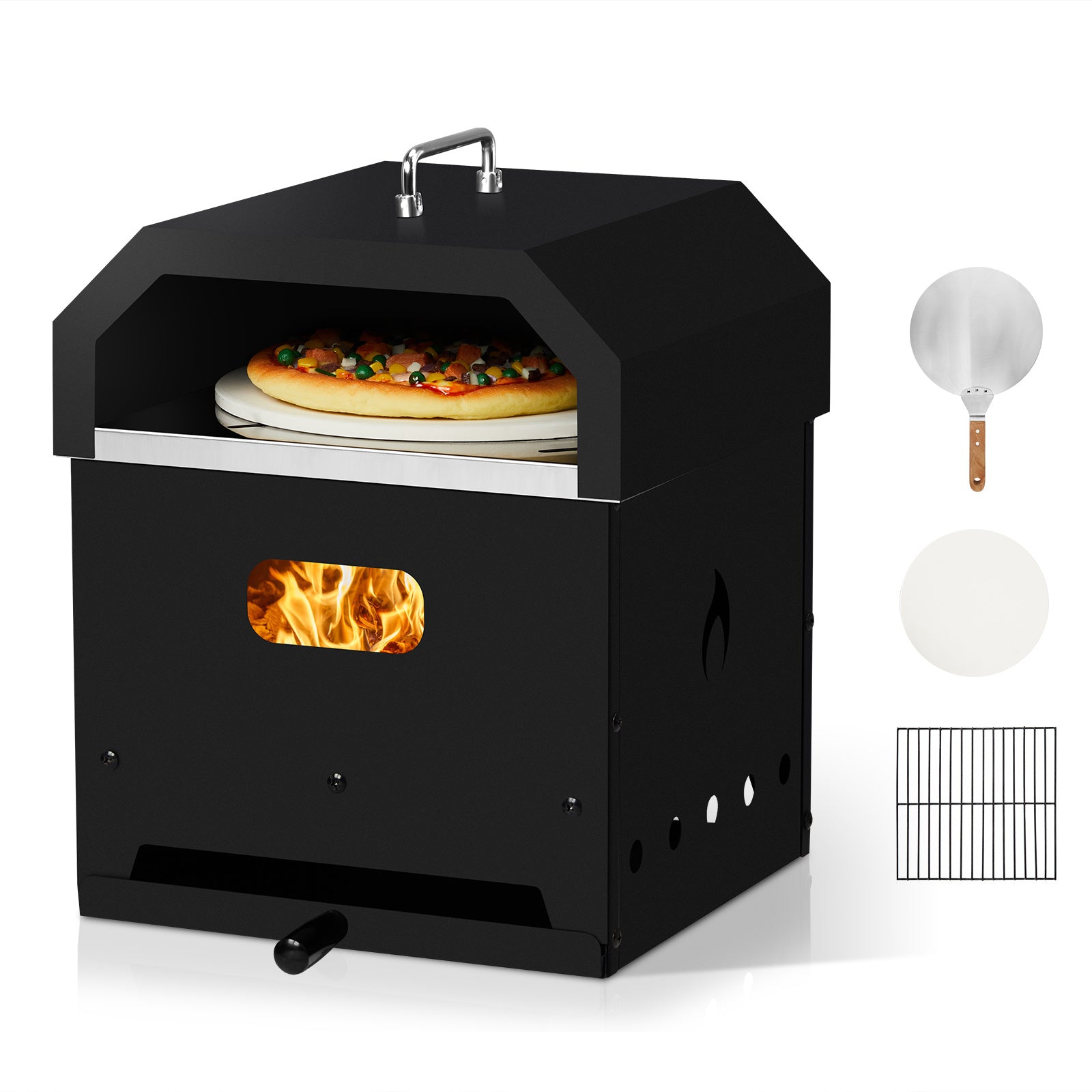 Portable Iron Pizza Oven with Handles – Wood-Fired Style, Charcoal BBQ & Fire Pit