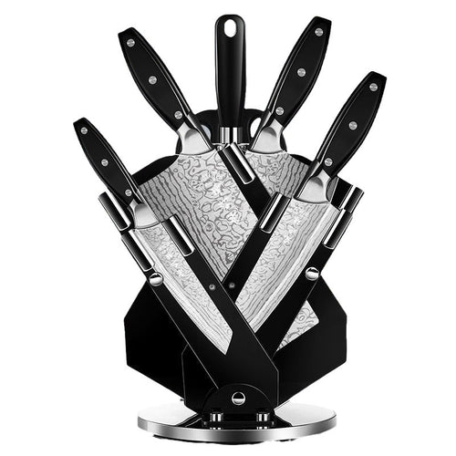 7-Piece Stainless Steel Kitchen Knife Set with Acrylic Holder – Household Kitchenware Supplies