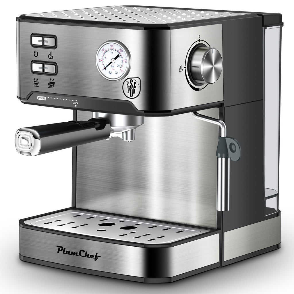 Stainless Steel Espresso Coffee Maker – 20 Bar Pressure with Steam Wand Frother