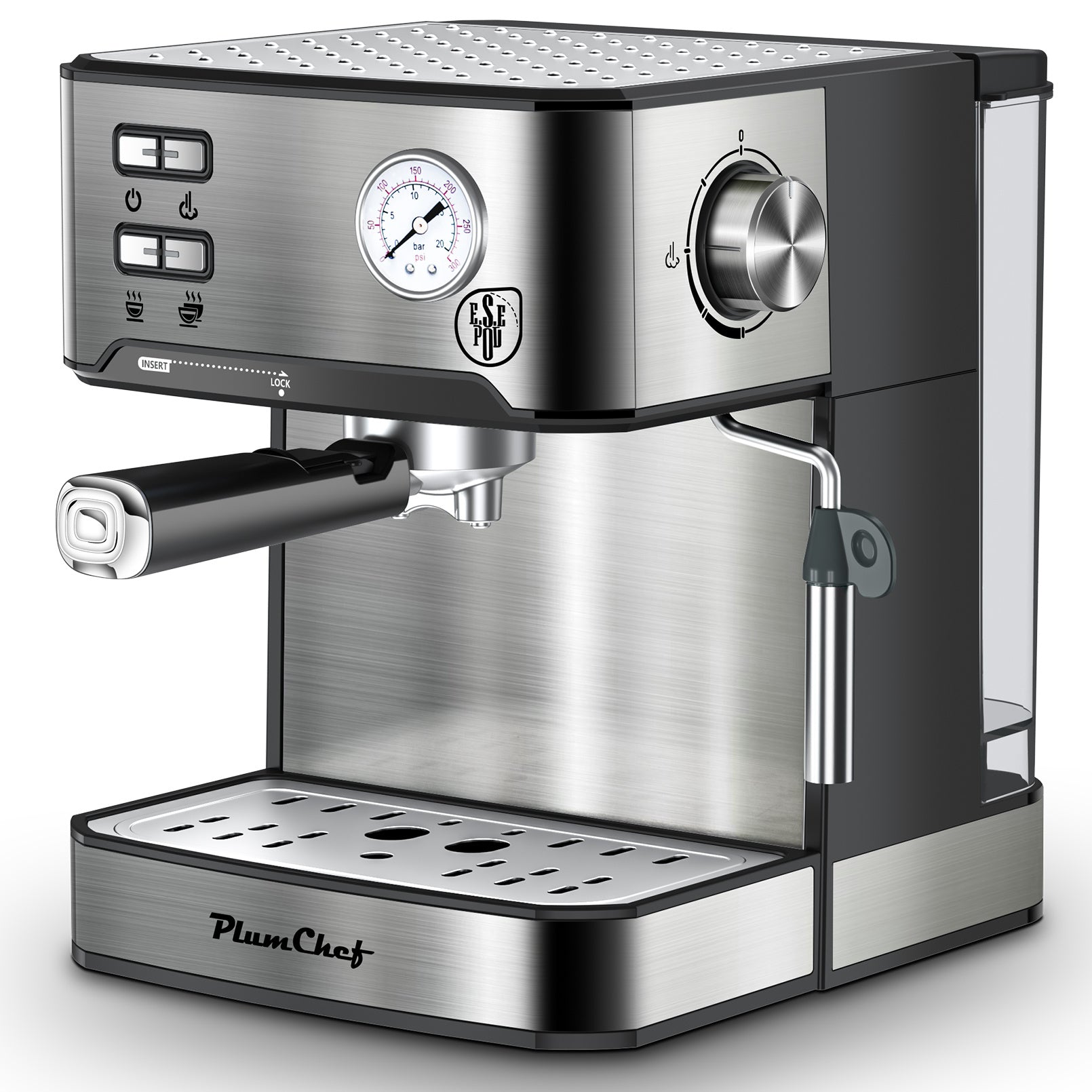 Stainless Steel Espresso Coffee Maker – 20 Bar Pressure with Steam Wand Frother