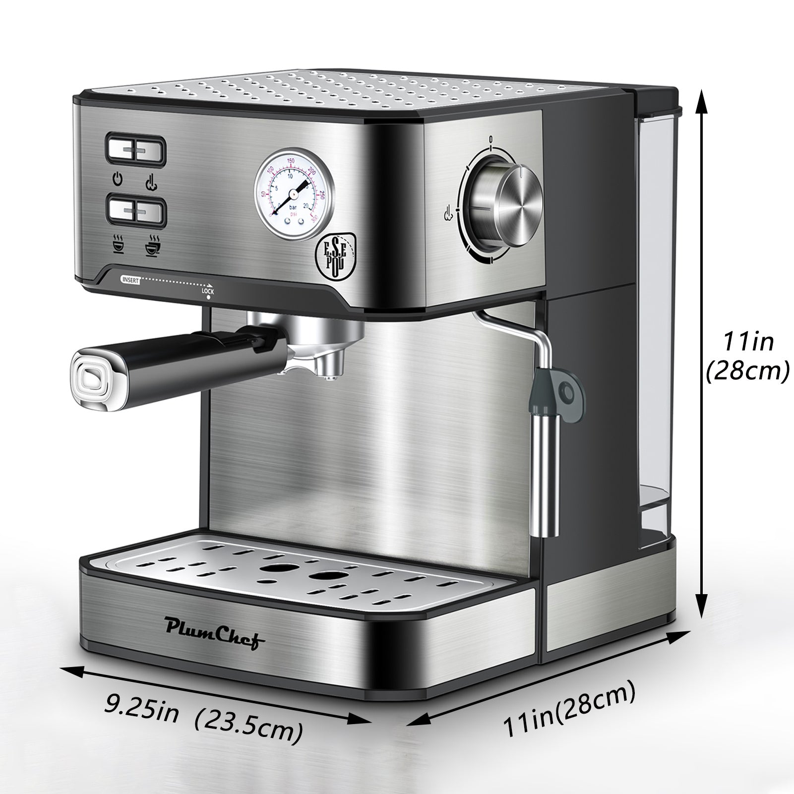 Stainless Steel Espresso Coffee Maker – 20 Bar Pressure with Steam Wand Frother