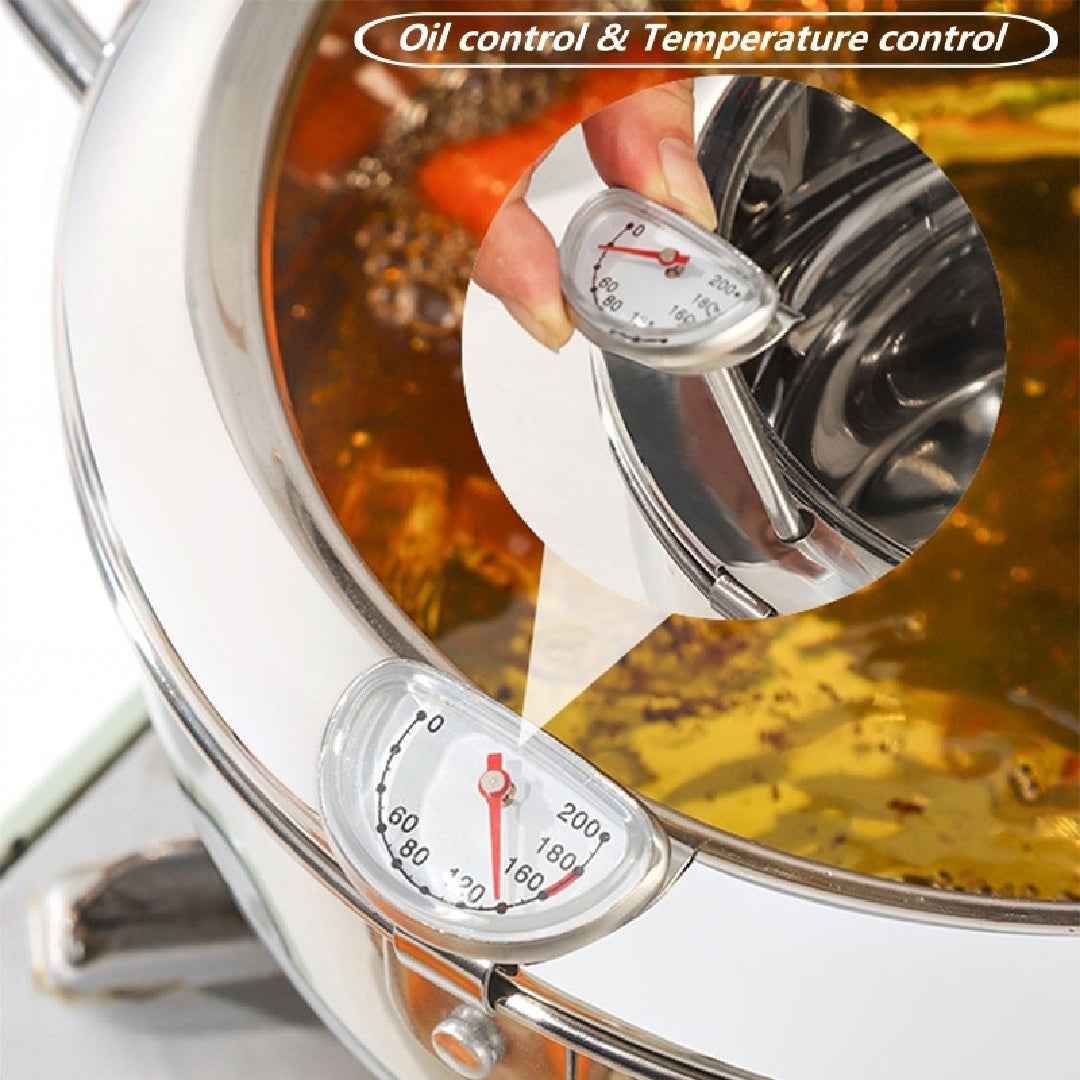 Stainless Steel Deep Fryer Pot – Tempura Frying Pan with Thermometer & Lid