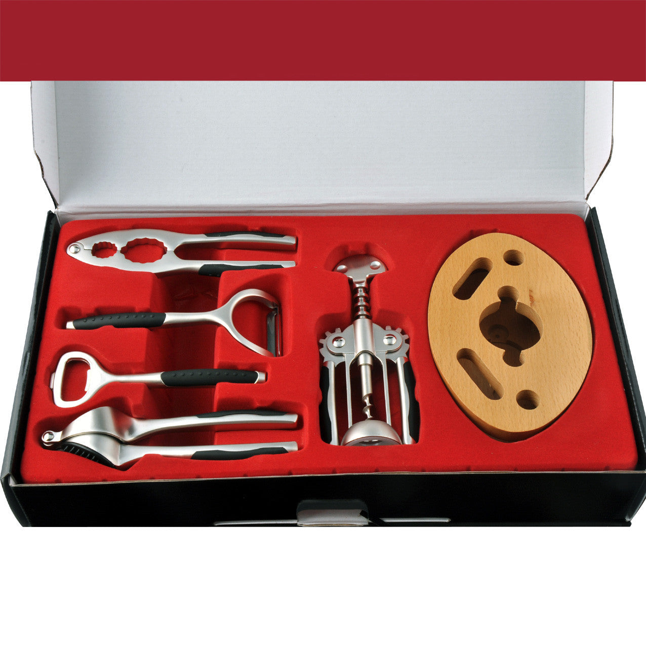 6-Piece Wine & Kitchen Tool Set – Zinc Alloy with Wooden Base