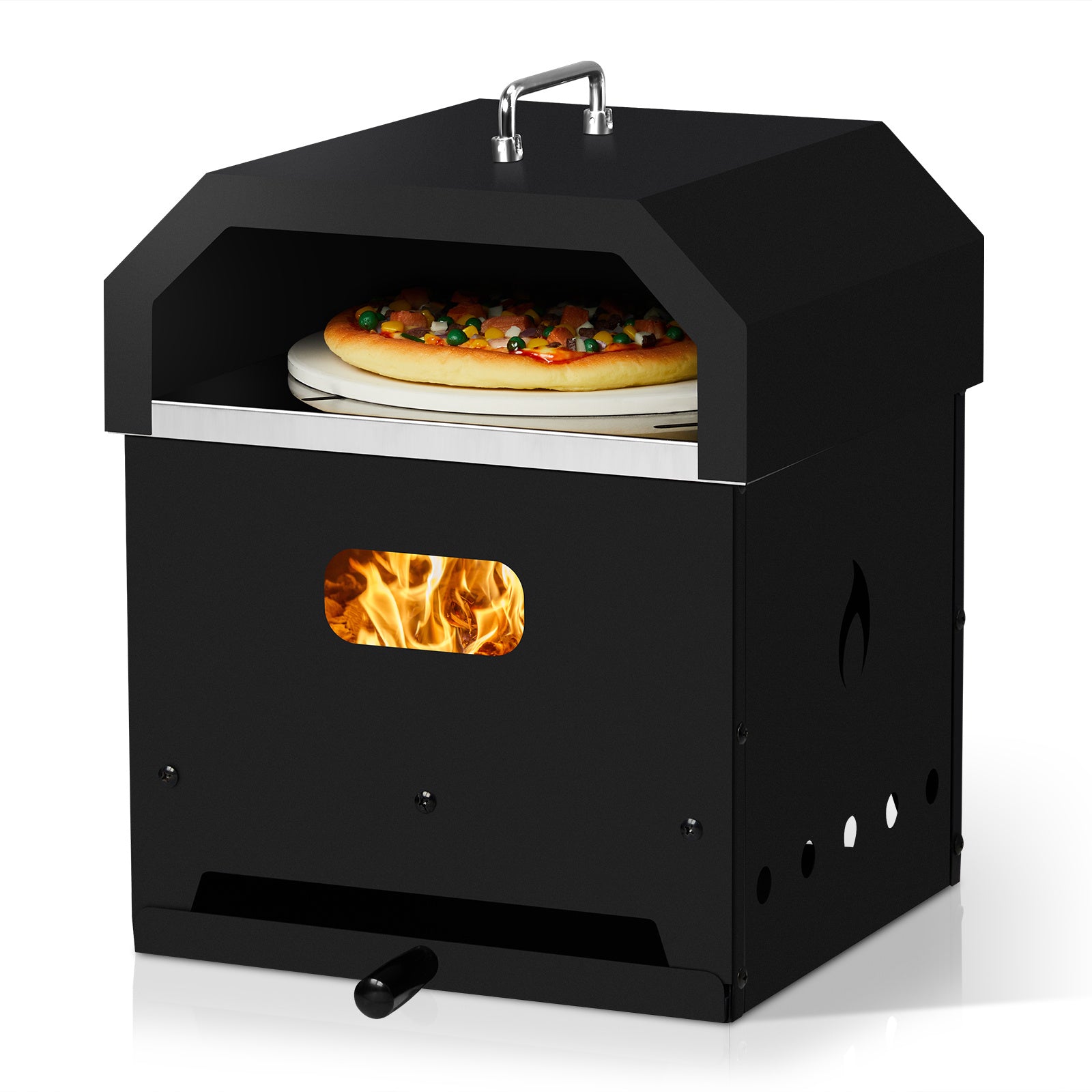 Portable Iron Pizza Oven with Handles – Wood-Fired Style, Charcoal BBQ & Fire Pit