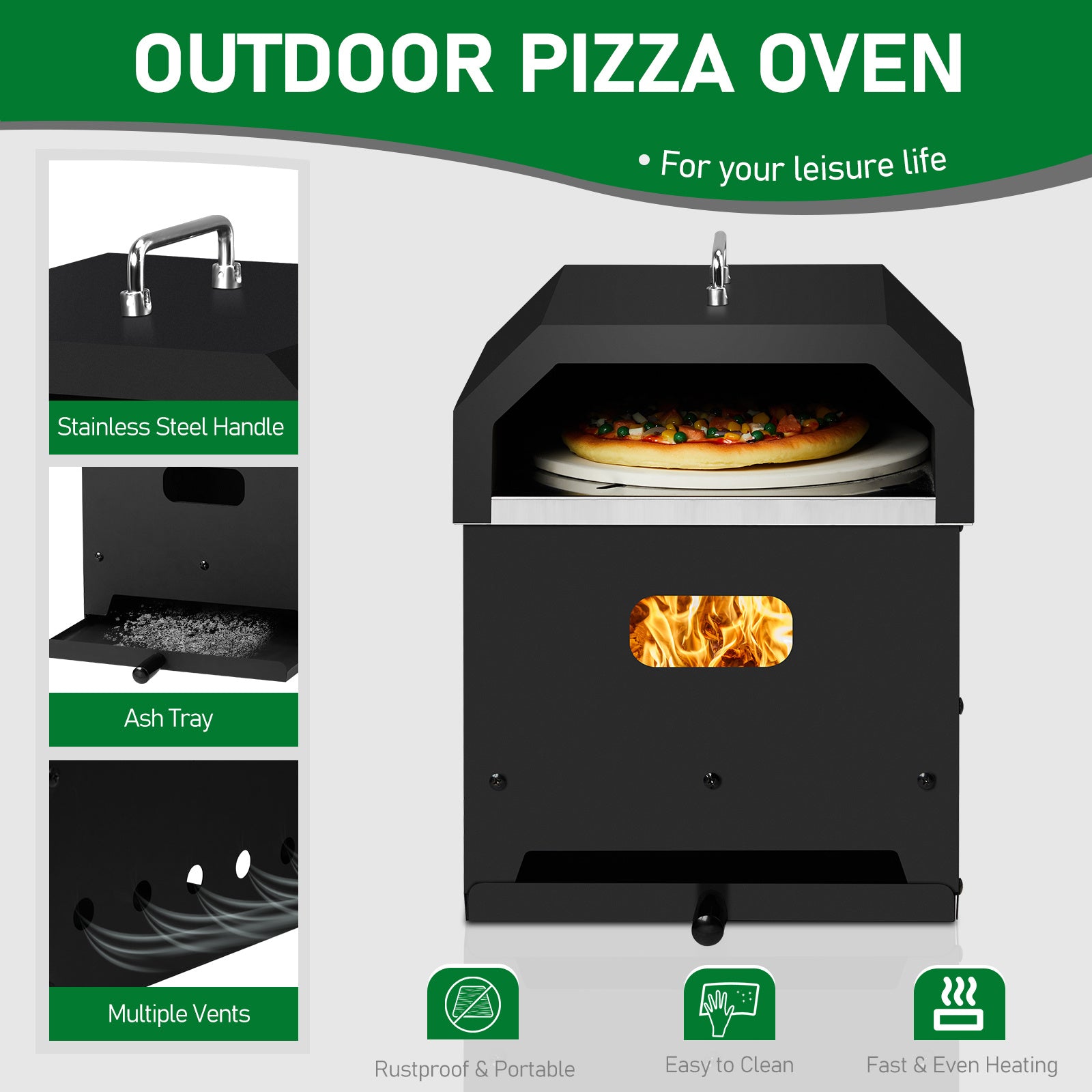 Portable Iron Pizza Oven with Handles – Wood-Fired Style, Charcoal BBQ & Fire Pit