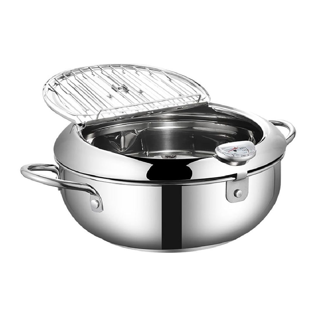 Stainless Steel Deep Fryer Pot – Tempura Frying Pan with Thermometer & Lid